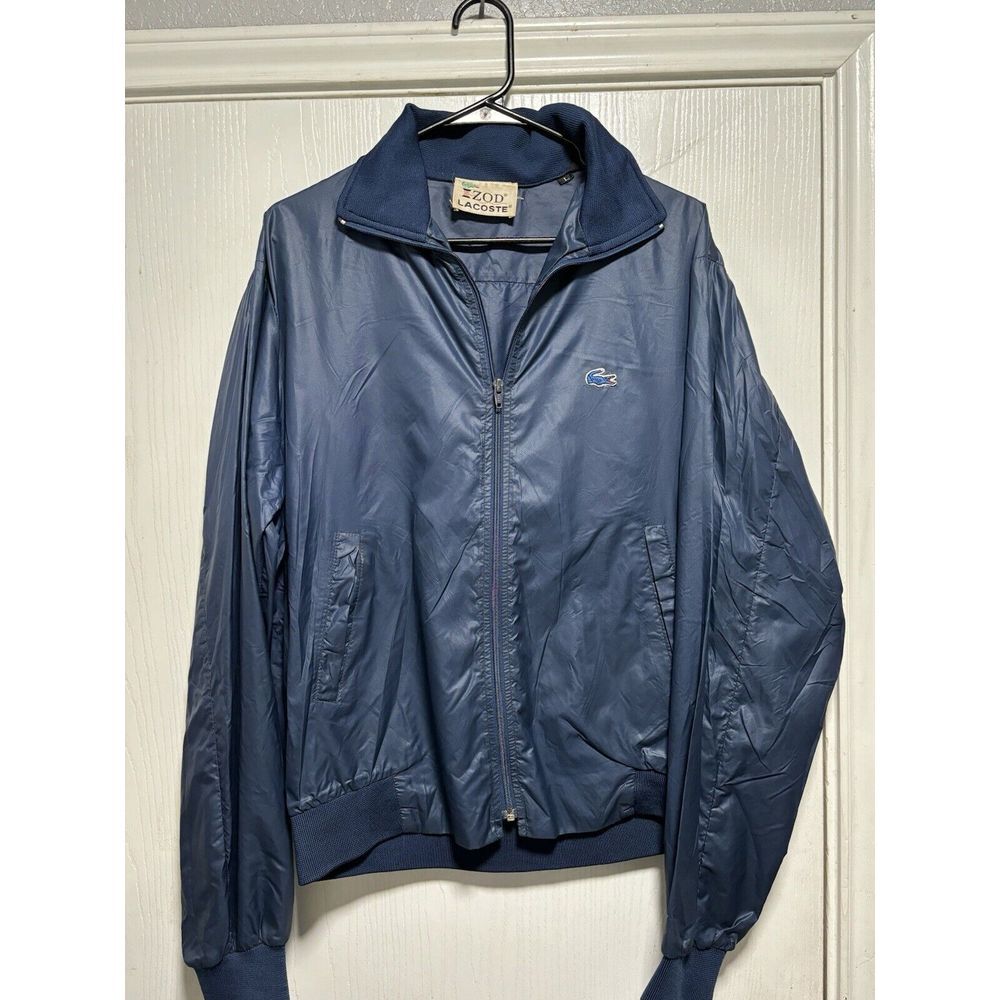 Vintage 80s Lacoste Izod Logo Full-Zip Jacket Windbreaker Blue‎ Men's Large Rare